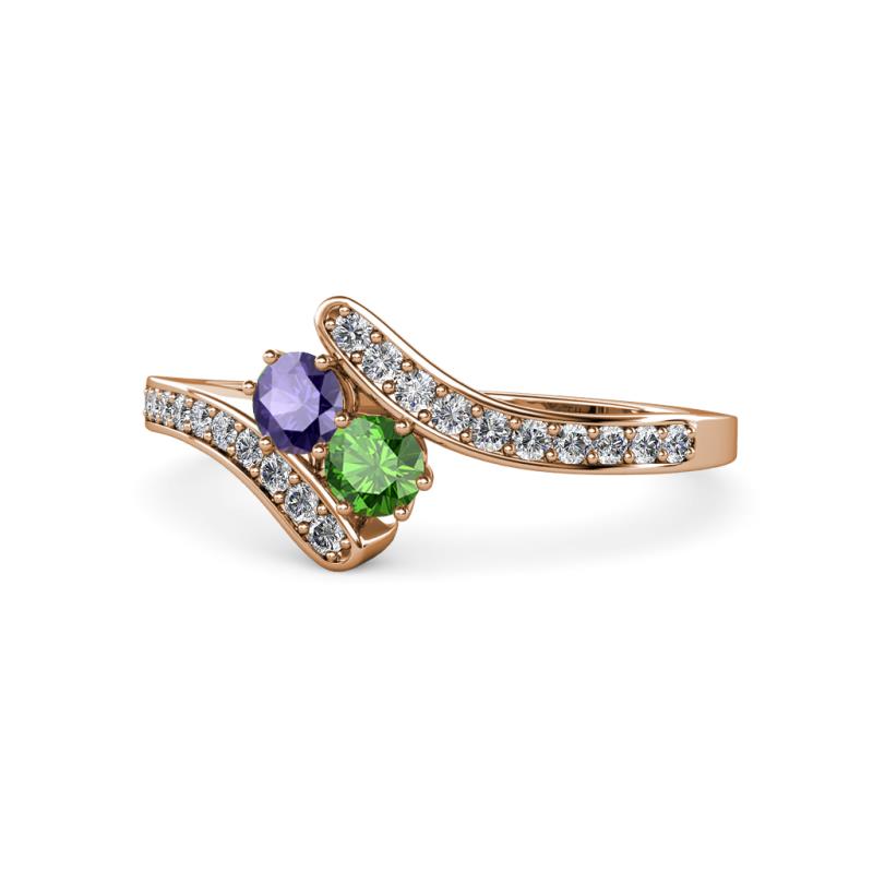 Eleni Iolite and Green Garnet with Side Diamonds Bypass Ring 