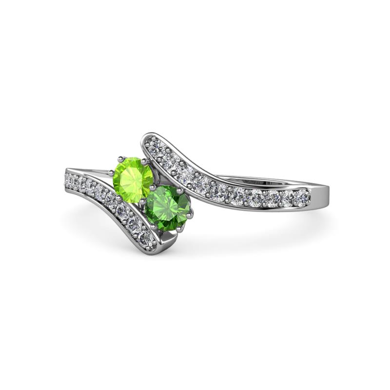 Eleni Peridot and Green Garnet with Side Diamonds Bypass Ring 