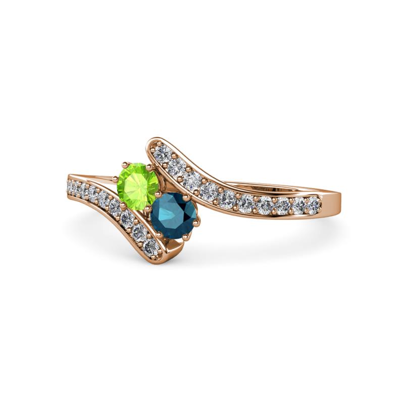 Eleni Peridot and Blue Diamond with Side Diamonds Bypass Ring 