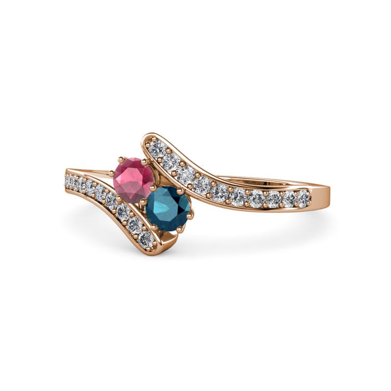 Eleni Rhodolite Garnet and Blue Diamond with Side Diamonds Bypass Ring 