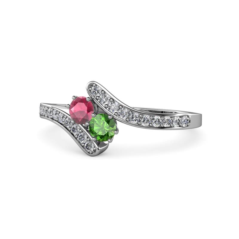 Eleni Rhodolite and Green Garnet with Side Diamonds Bypass Ring 