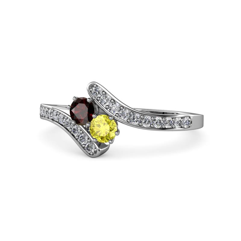 Eleni Red Garnet and Yellow Diamond with Side Diamonds Bypass Ring 