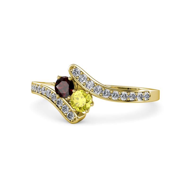 Eleni Red Garnet and Yellow Diamond with Side Diamonds Bypass Ring 