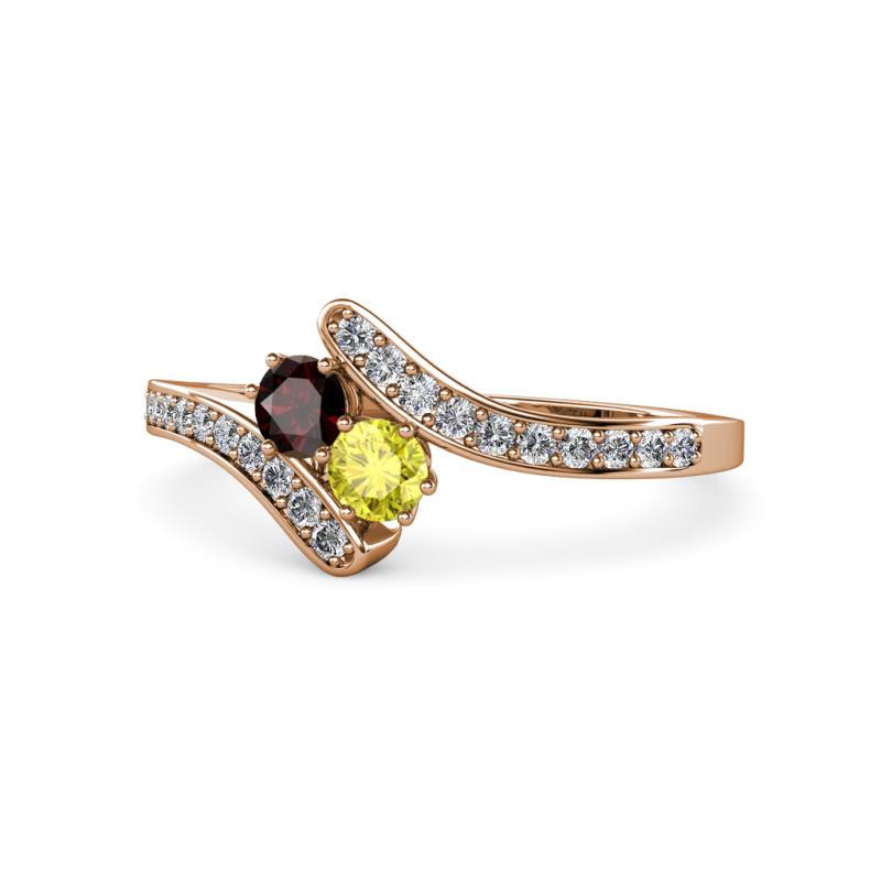 Eleni Red Garnet and Yellow Diamond with Side Diamonds Bypass Ring 