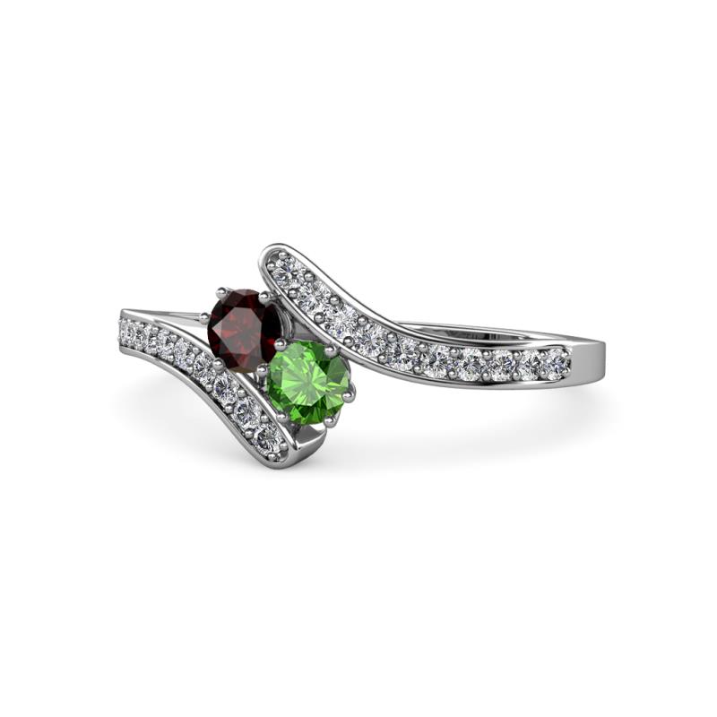 Eleni Red and Green Garnet with Side Diamonds Bypass Ring 