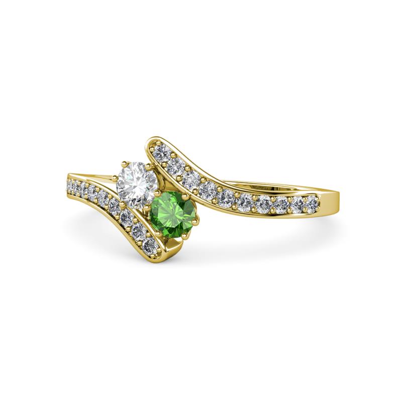 Eleni Round Diamond and Green Garnet with Side Diamonds Bypass Ring 