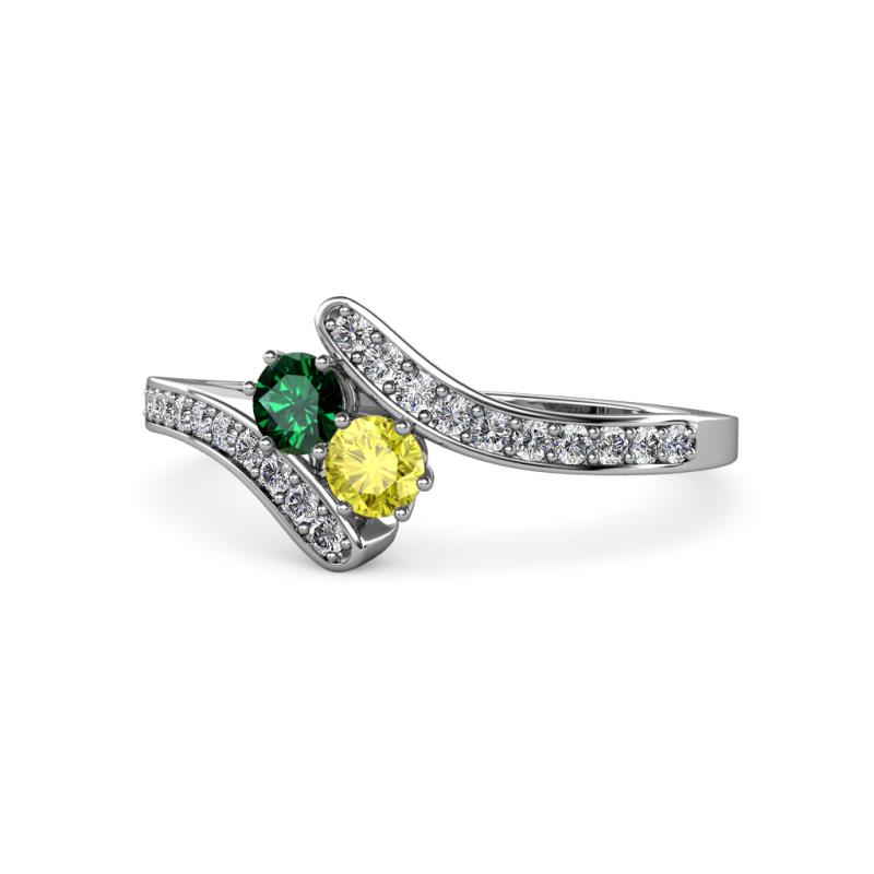 Eleni Emerald and Yellow Diamond with Side Diamonds Bypass Ring 