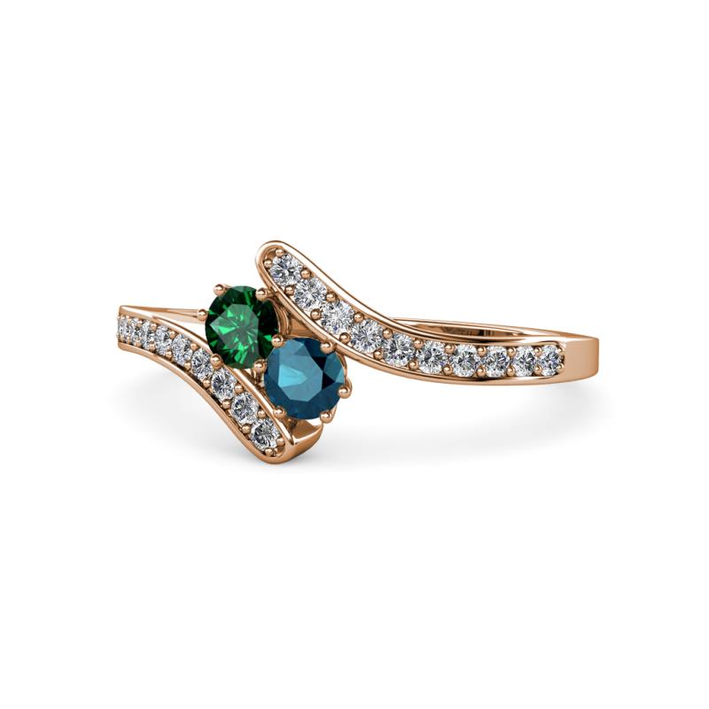 Eleni Emerald and Blue Diamond with Side Diamonds Bypass Ring 