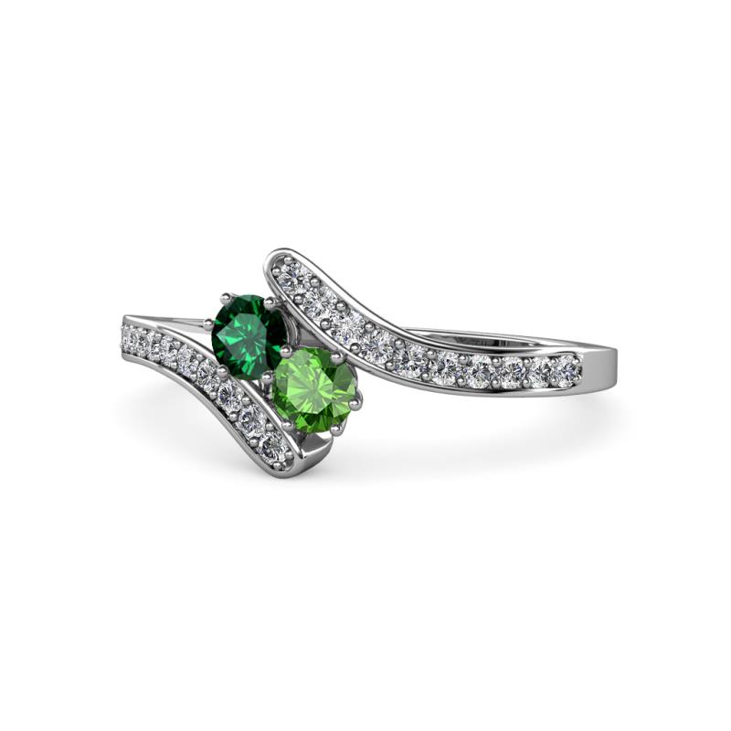 Eleni Emerald and Green Garnet with Side Diamonds Bypass Ring 
