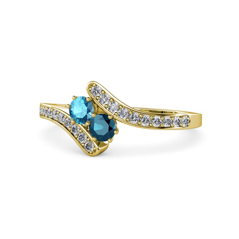 Eleni London Blue Topaz and Blue Diamond with Side Diamonds Bypass Ring 