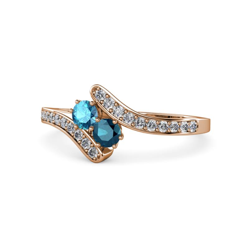 Eleni London Blue Topaz and Blue Diamond with Side Diamonds Bypass Ring 