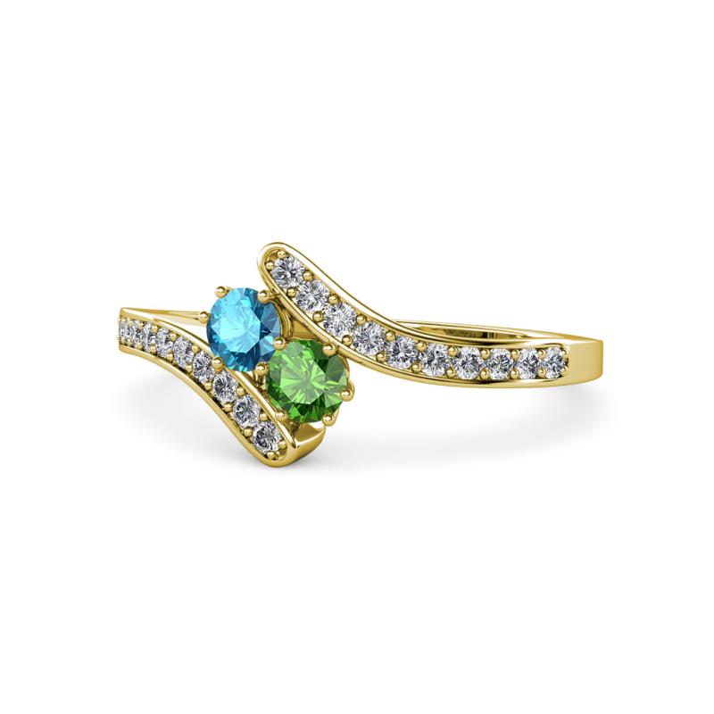 Eleni London Blue Topaz and Green Garnet with Side Diamonds Bypass Ring 