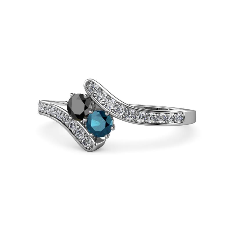 Eleni Black and Blue Diamond with Side Diamonds Bypass Ring 