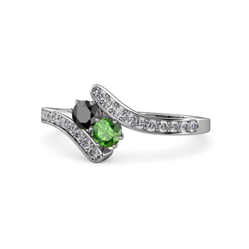 Eleni Black Diamond and Green Garnet with Side Diamonds Bypass Ring 