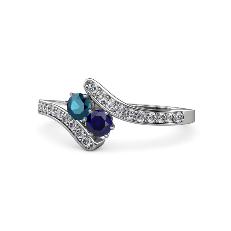 Eleni Blue Diamond and Blue Sapphire with Side Diamonds Bypass Ring 