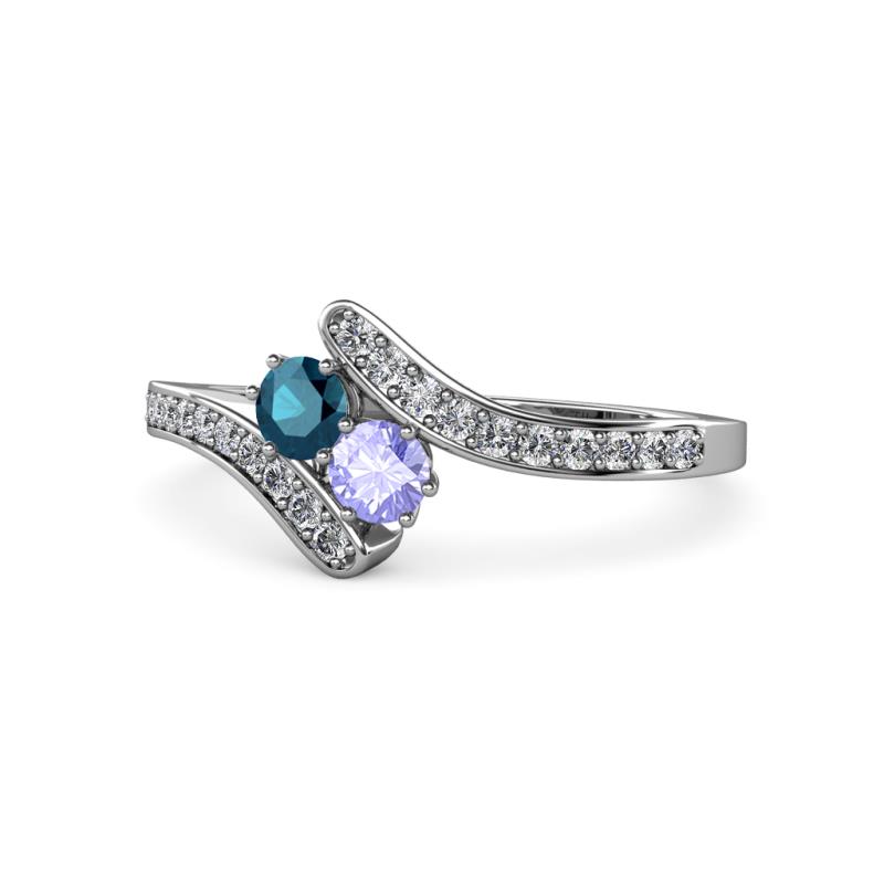 Eleni Blue Diamond and Tanzanite with Side Diamonds Bypass Ring 