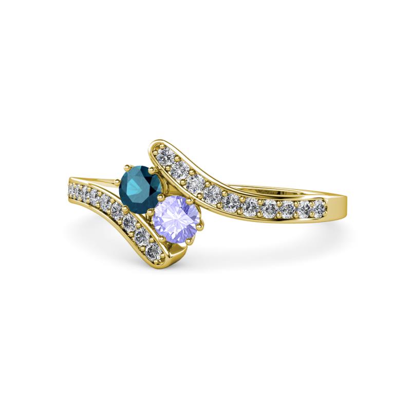 Eleni Blue Diamond and Tanzanite with Side Diamonds Bypass Ring 