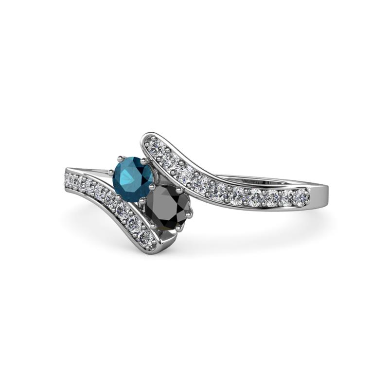 Eleni Blue and Black Diamond with Side Diamonds Bypass Ring 