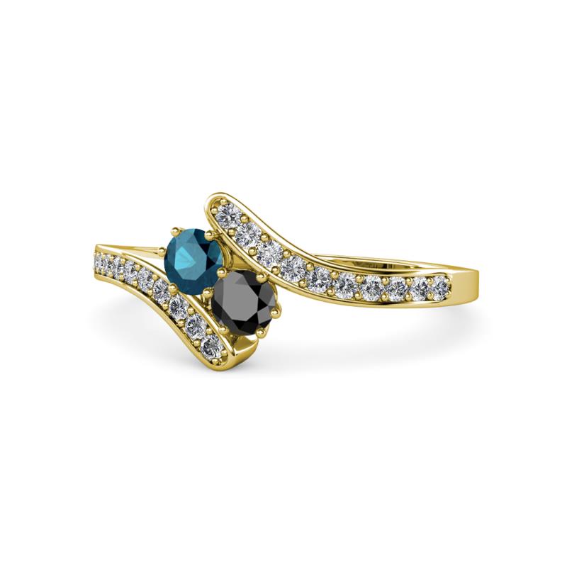 Eleni Blue and Black Diamond with Side Diamonds Bypass Ring 