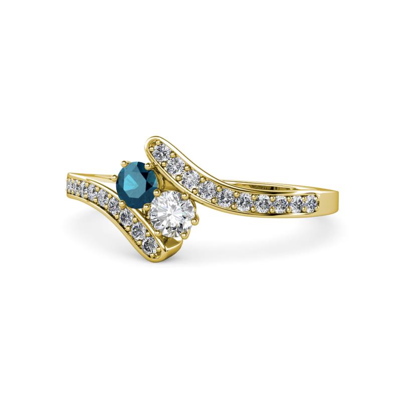 Eleni Blue and White Diamond with Side Diamonds Bypass Ring 