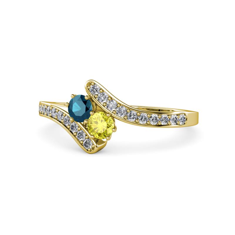 Eleni Blue and Yellow Diamond with Side Diamonds Bypass Ring 