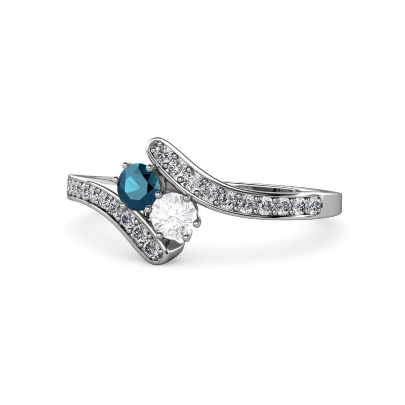 Eleni Blue Diamond and White Sapphire with Side Diamonds Bypass Ring 
