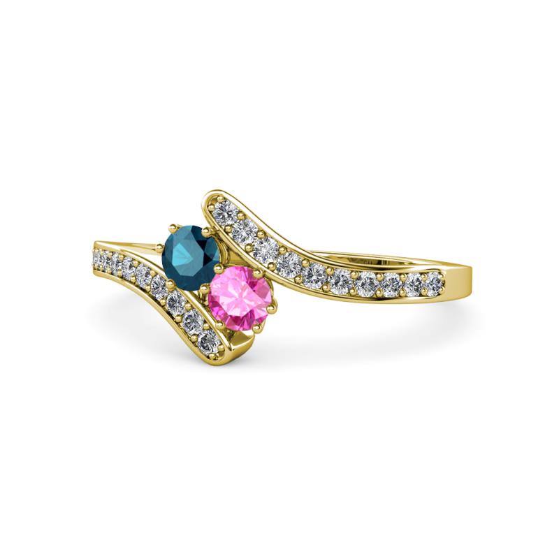 Eleni Blue Diamond and Pink Sapphire with Side Diamonds Bypass Ring 