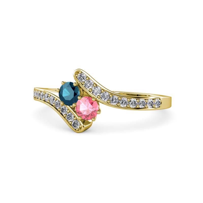 Eleni Blue Diamond and Pink Tourmaline with Side Diamonds Bypass Ring 
