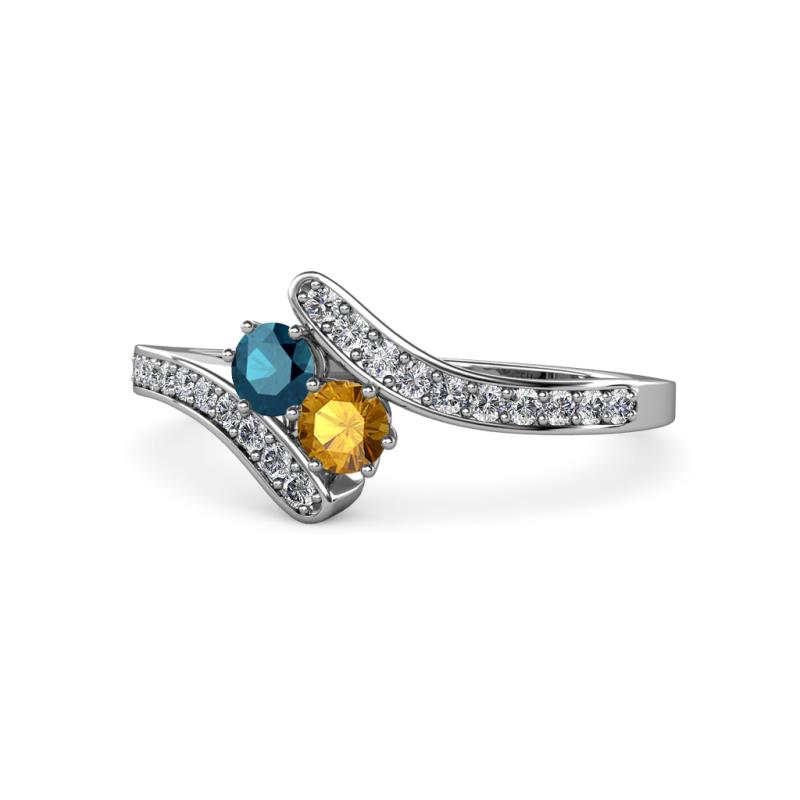 Eleni Blue Diamond and Citrine with Side Diamonds Bypass Ring 