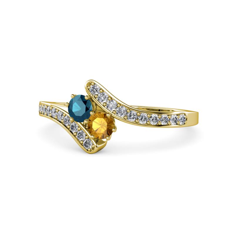 Eleni Blue Diamond and Citrine with Side Diamonds Bypass Ring 