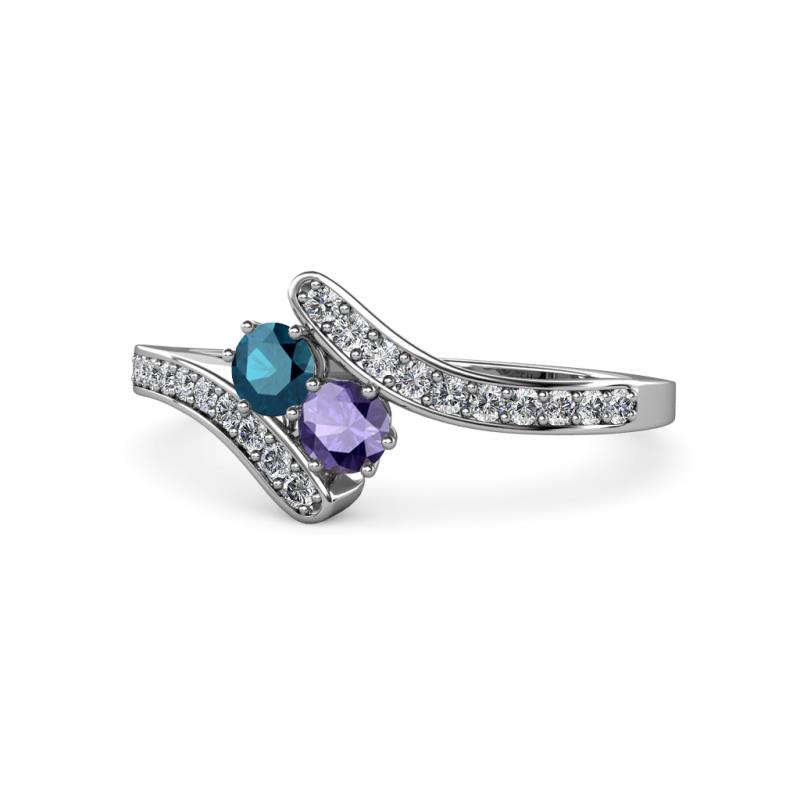 Eleni Blue Diamond and Iolite with Side Diamonds Bypass Ring 