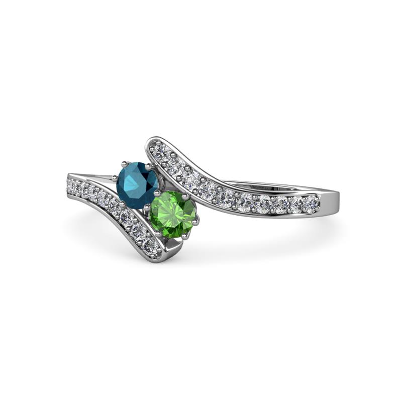Eleni Blue Diamond and Green Garnet with Side Diamonds Bypass Ring 