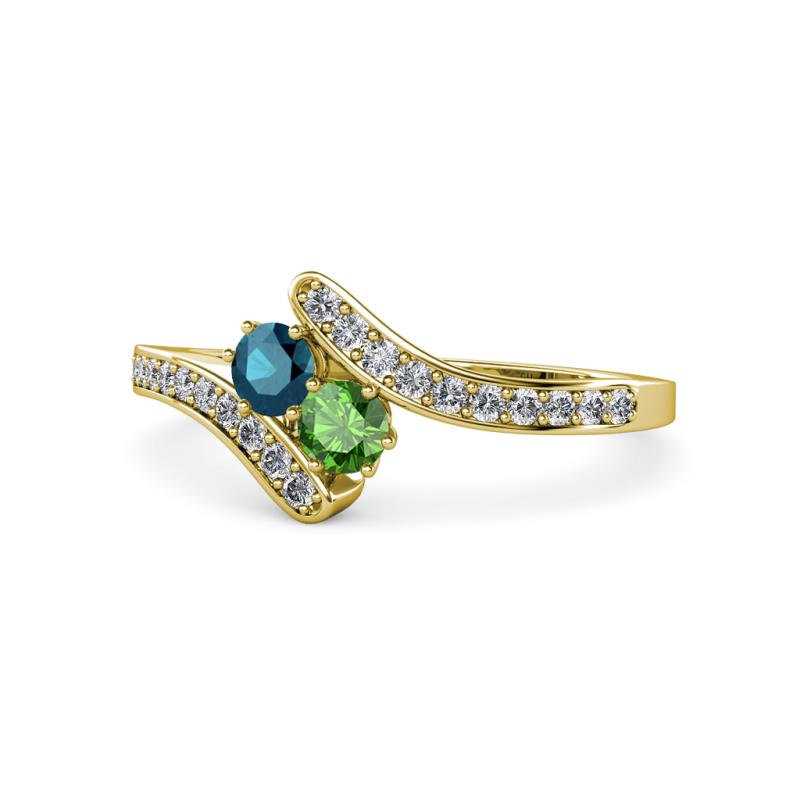 Eleni Blue Diamond and Green Garnet with Side Diamonds Bypass Ring 