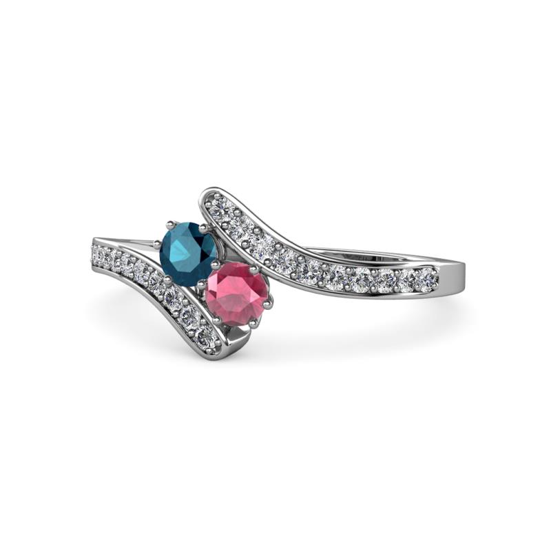 Eleni Blue Diamond and Rhodolite Garnet with Side Diamonds Bypass Ring 