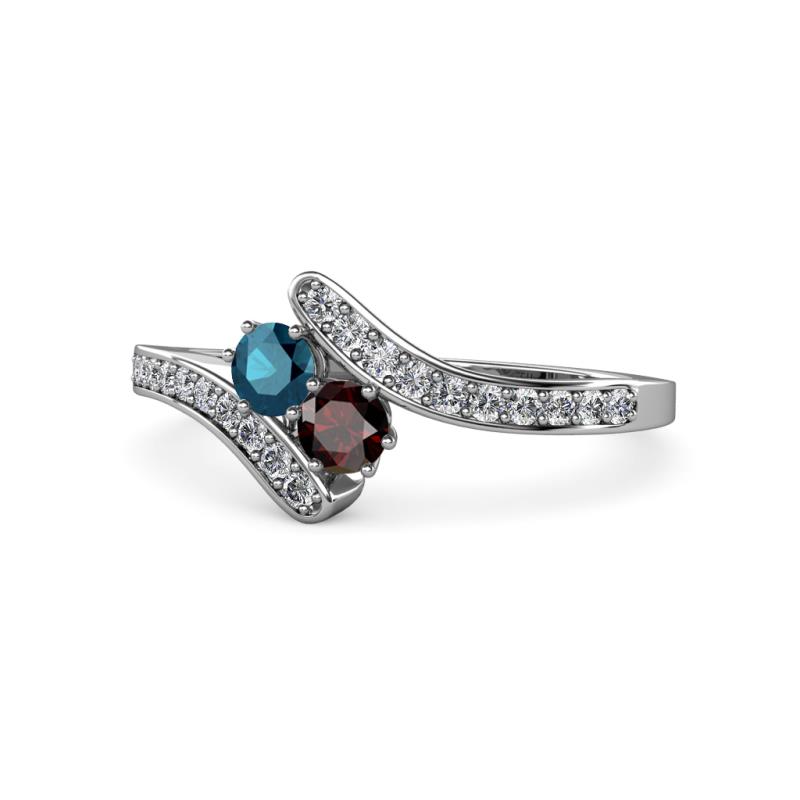 Eleni Blue Diamond and Red Garnet with Side Diamonds Bypass Ring 