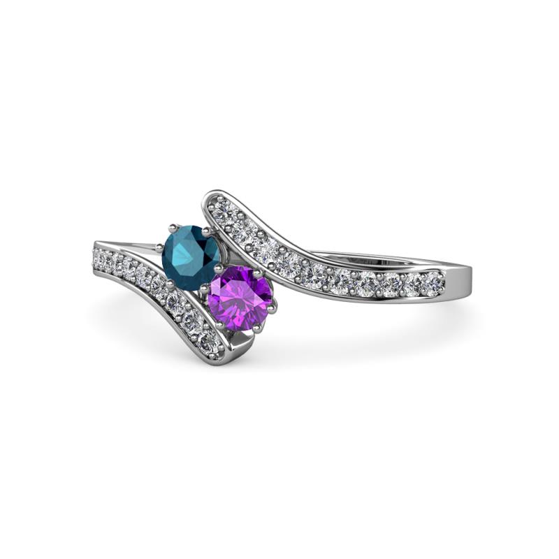 Eleni Blue Diamond and Amethyst with Side Diamonds Bypass Ring 