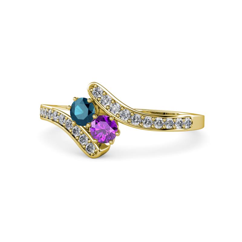 Eleni Blue Diamond and Amethyst with Side Diamonds Bypass Ring 