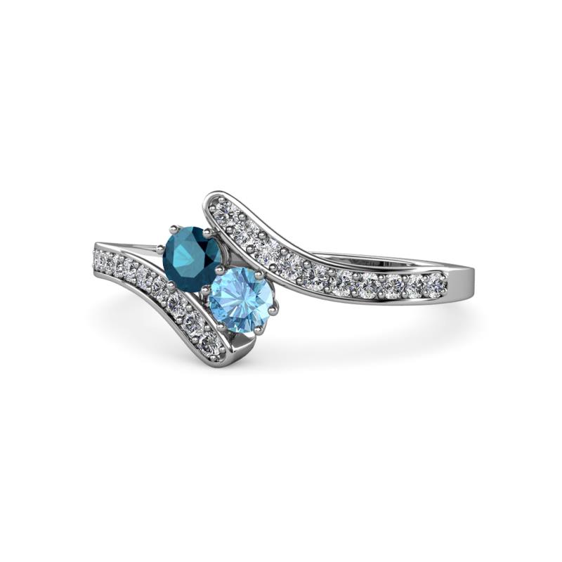 Eleni Blue Diamond and Blue Topaz with Side Diamonds Bypass Ring 