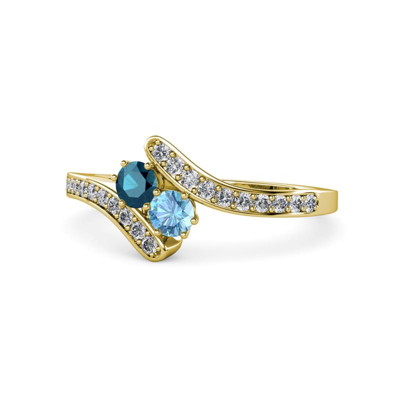 Eleni Blue Diamond and Blue Topaz with Side Diamonds Bypass Ring 