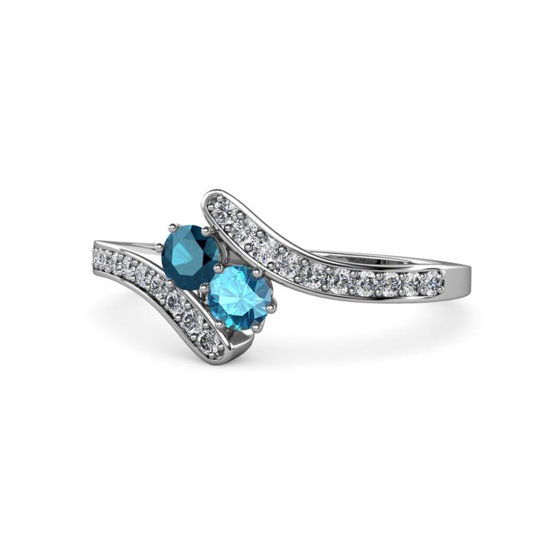 Eleni Blue Diamond and London Blue Topaz with Side Diamonds Bypass Ring 