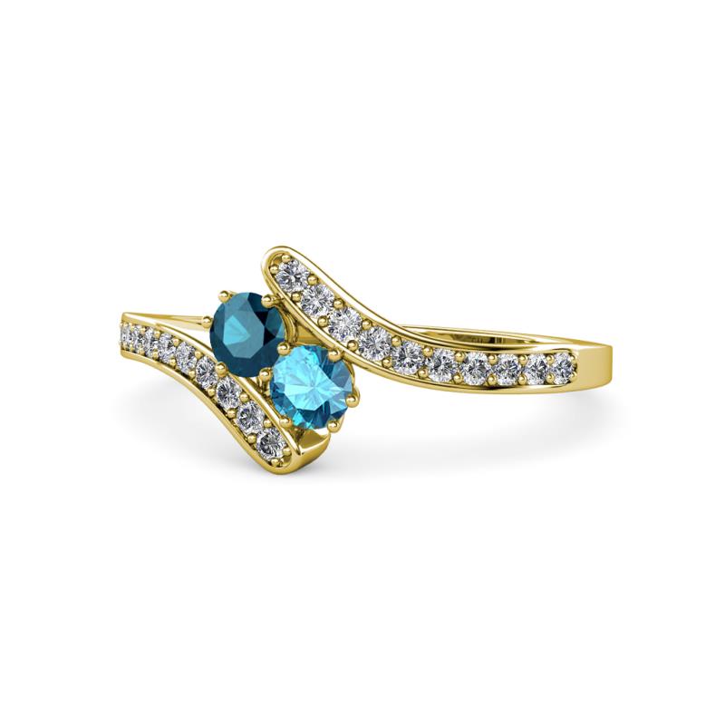 Eleni Blue Diamond and London Blue Topaz with Side Diamonds Bypass Ring 