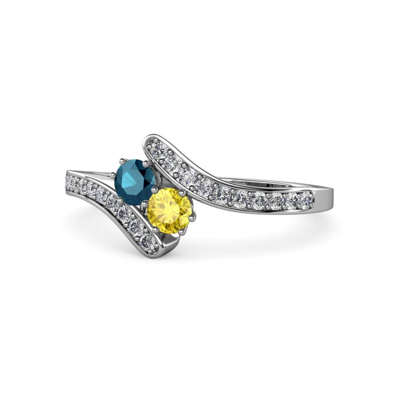 Eleni Blue Diamond and Yellow Sapphire with Side Diamonds Bypass Ring 