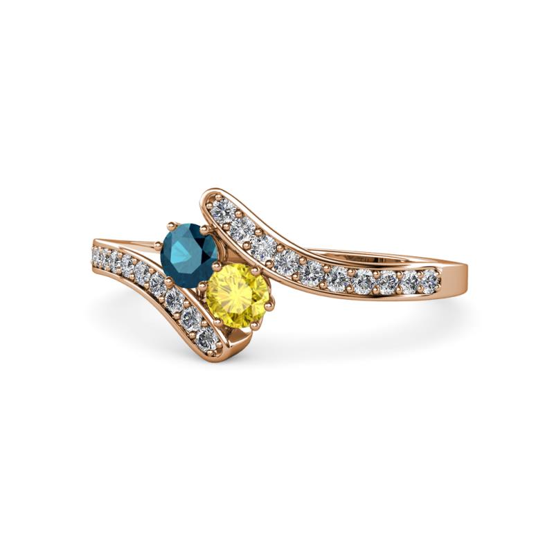 Eleni Blue Diamond and Yellow Sapphire with Side Diamonds Bypass Ring 