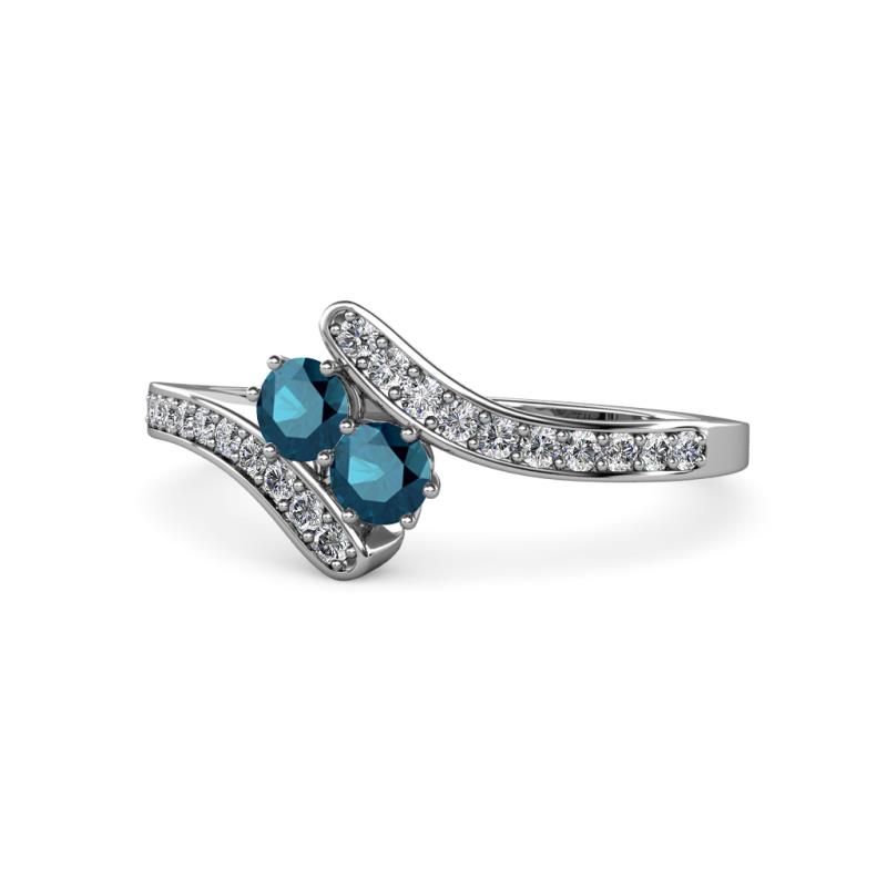 Eleni Blue Diamond with Side Diamonds Bypass Ring 