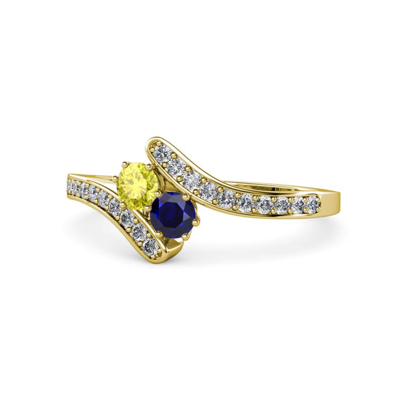 Eleni Yellow Diamond and Blue Sapphire with Side Diamonds Bypass Ring 