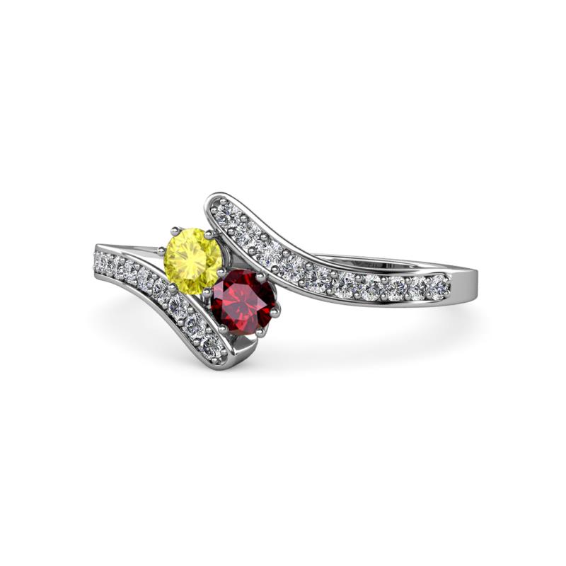 Eleni Yellow Diamond and Ruby with Side Diamonds Bypass Ring 