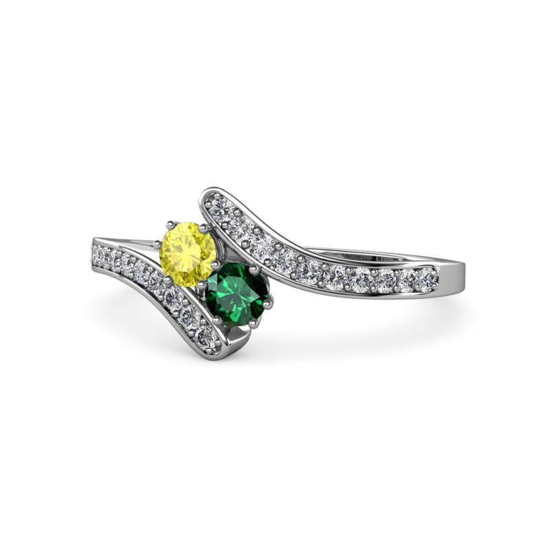 Eleni Yellow Diamond and Emerald with Side Diamonds Bypass Ring 