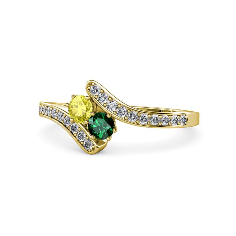 Eleni Yellow Diamond and Emerald with Side Diamonds Bypass Ring 
