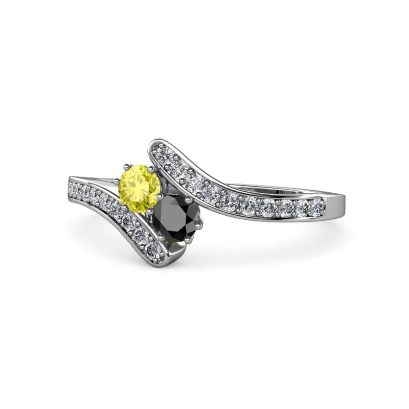 Eleni Yellow and Black Diamond with Side Diamonds Bypass Ring 