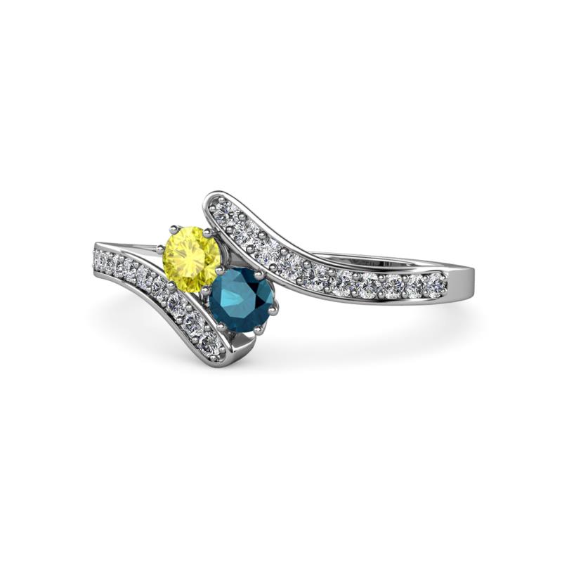 Eleni Yellow and Blue Diamond with Side Diamonds Bypass Ring 